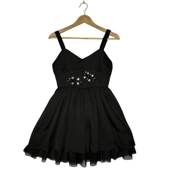 FEMME by DKNY Jeans Black Embellished Waist Satin Mini Dress Size Medium - Picture 1 of 13